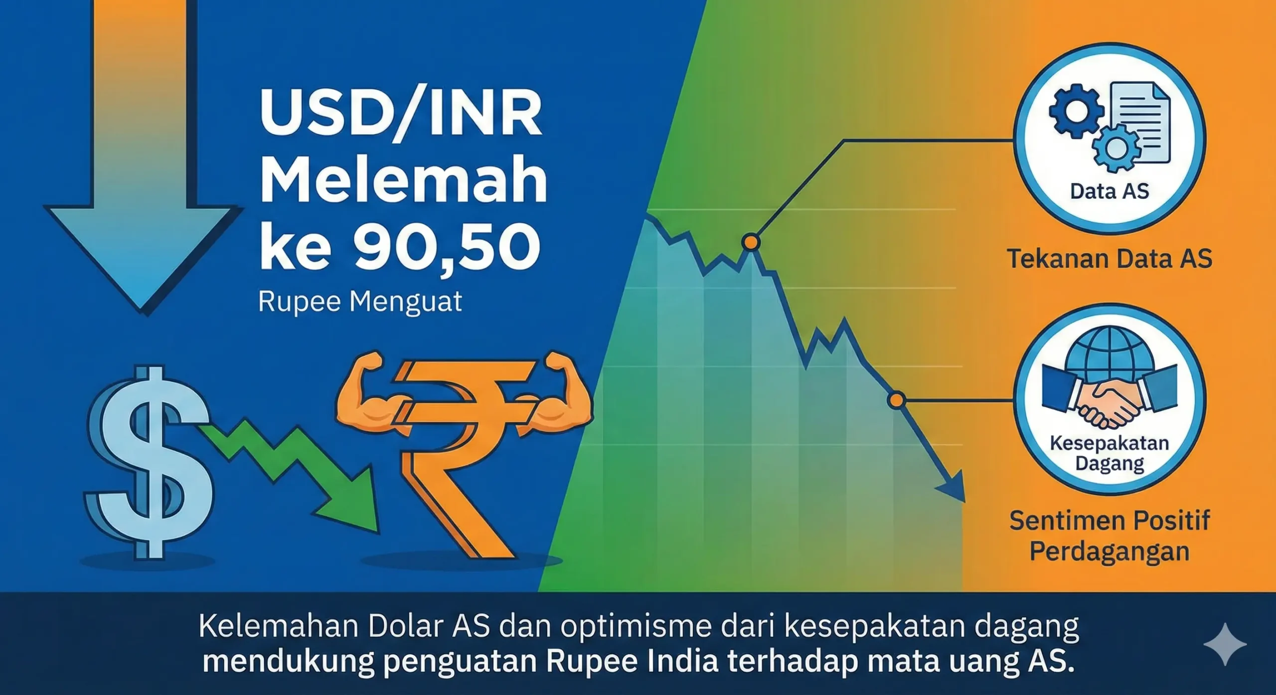USD/INR Melemah ke 90,50, Rupee Menguat di Tengah Data AS dan Kesepakatan Dagang