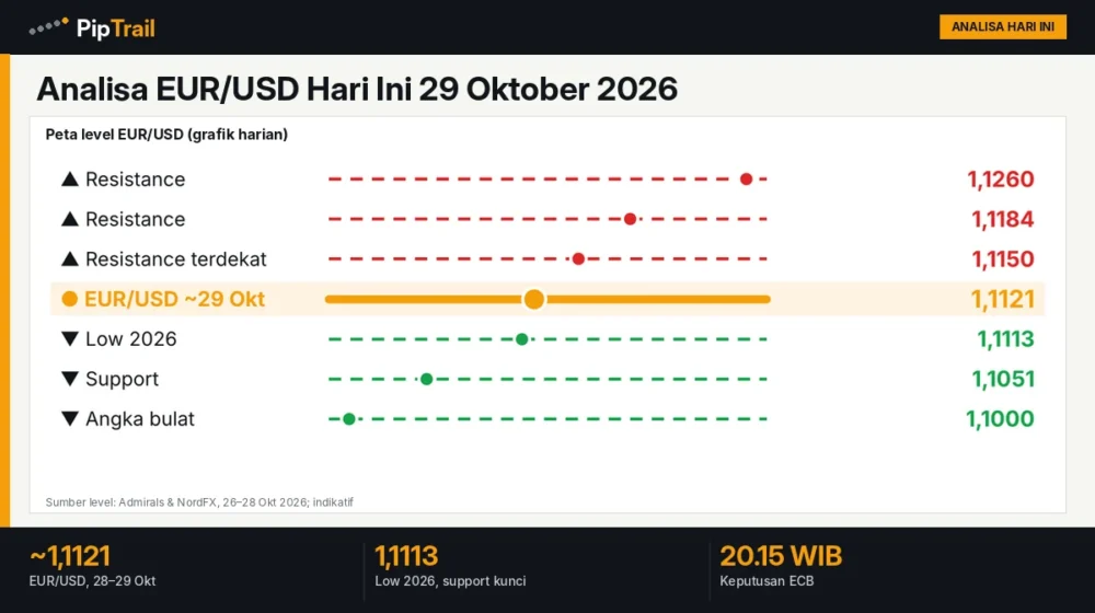 Analisa EUR/USD Hari Ini 29 Oktober 2026: Euro di 1,1121 Dekat Low Tahunan Jelang Keputusan ECB
