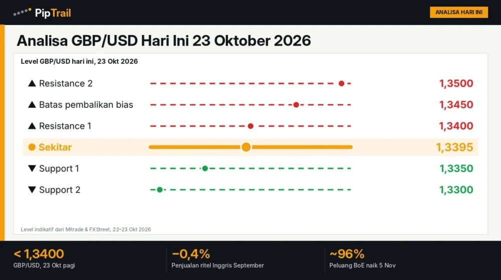 Analisa GBP/USD Hari Ini 23 Oktober 2026: Tertahan di Bawah 1,3400 Usai Penjualan Ritel Inggris Turun 0,4%