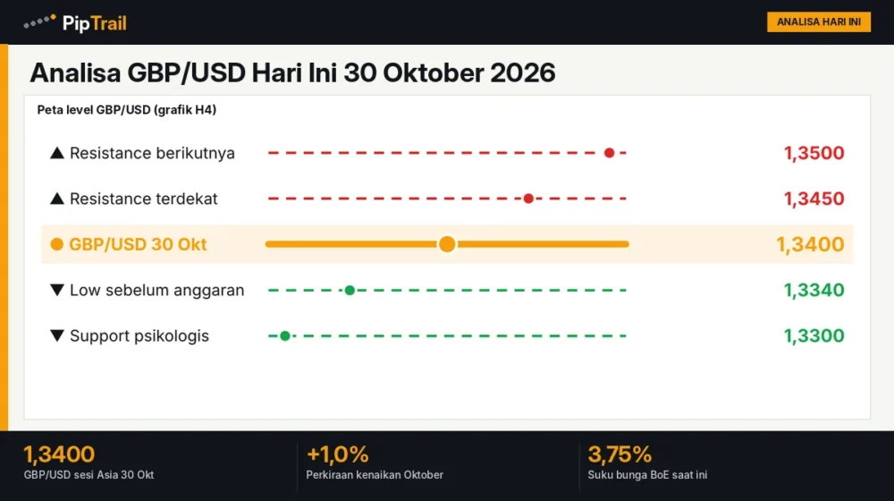 Analisa GBP/USD Hari Ini 30 Oktober 2026: Pound di 1,3400, Naik 1% Sebulan Jelang BoE
