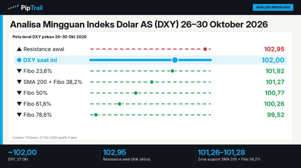 Analisa Mingguan Indeks Dolar AS (DXY) 26–30 Oktober 2026: Bias Naik di Atas 101,26, Target 102,95 Bergantung pada FOMC dan PCE 1 Analisa Mingguan Indeks Dolar AS (DXY) 26–30 Oktober 2026: Bias Naik di Atas 101,26, Target 102,95 Bergantung pada FOMC dan PCE