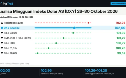 Analisa Mingguan Indeks Dolar AS (DXY) 26–30 Oktober 2026: Bias Naik di Atas 101,26, Target 102,95 Bergantung pada FOMC dan PCE
