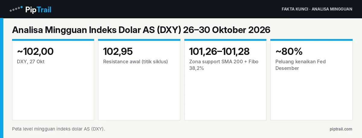 Analisa Mingguan Indeks Dolar AS (DXY) 26–30 Oktober 2026: Bias Naik di Atas 101,26, Target 102,95 Bergantung pada FOMC dan PCE 2 Fakta kunci: Analisa Mingguan Indeks Dolar AS (DXY) 26–30 Oktober 2026: Bias Naik di Atas 101,26, Target 102,95 Bergantung pada FOMC dan PCE