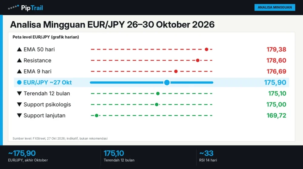 Analisa Mingguan EUR/JPY 26–30 Oktober 2026: Dekat Terendah 12 Bulan di 175,10, RSI 33, Menunggu ECB dan BoJ 1 Analisa Mingguan EUR/JPY 26–30 Oktober 2026: Dekat Terendah 12 Bulan di 175,10, RSI 33, Menunggu ECB dan BoJ