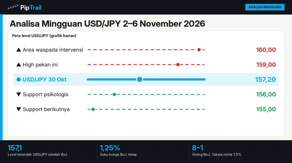 Analisa Mingguan USD/JPY 2–6 November 2026: Yen Menguat ke 157 setelah BoJ Voting 8–1