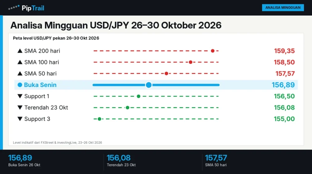 Analisa Mingguan USD/JPY 26–30 Oktober 2026: Pola Hammer di Dekat 156,00 Jelang FOMC dan Keputusan BoJ 30 Oktober