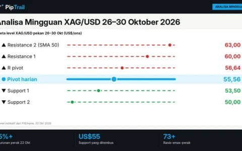 Analisa Mingguan XAG/USD 26–30 Oktober 2026: Perak Tembus ke Bawah US$55, Rasio Emas-Perak Naik di Atas 73