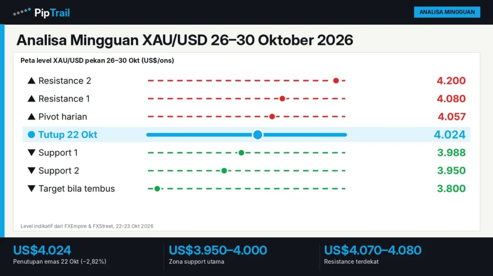 Analisa Mingguan XAU/USD 26–30 Oktober 2026: Emas Uji Zona US$4.000 Jelang FOMC, Ini Skenario dan Level Kuncinya