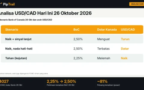 Analisa USD/CAD Hari Ini 26 Oktober 2026: Di 1,4027 Jelang Bank of Canada, Pasar Hitung Peluang 81% Kenaikan Pertama dalam Setahun