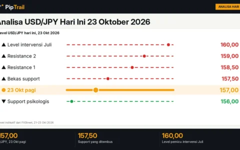 Analisa USD/JPY Hari Ini 23 Oktober 2026: Turun ke Sekitar 157,00 Usai Tembus Support 157,50, Waspadai Level Intervensi