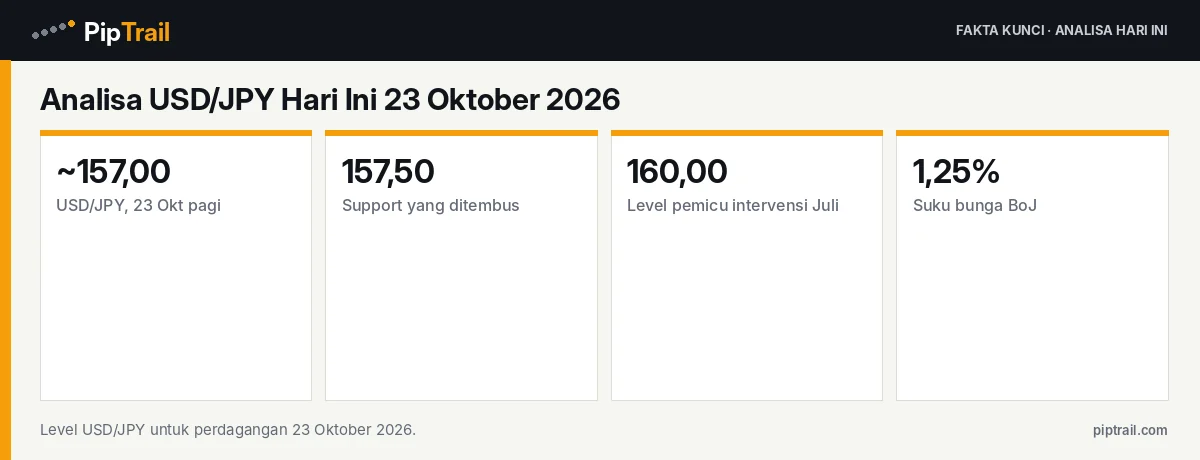 Fakta kunci: Analisa USD/JPY Hari Ini 23 Oktober 2026: Turun ke Sekitar 157,00 Usai Tembus Support 157,50, Waspadai Level Intervensi