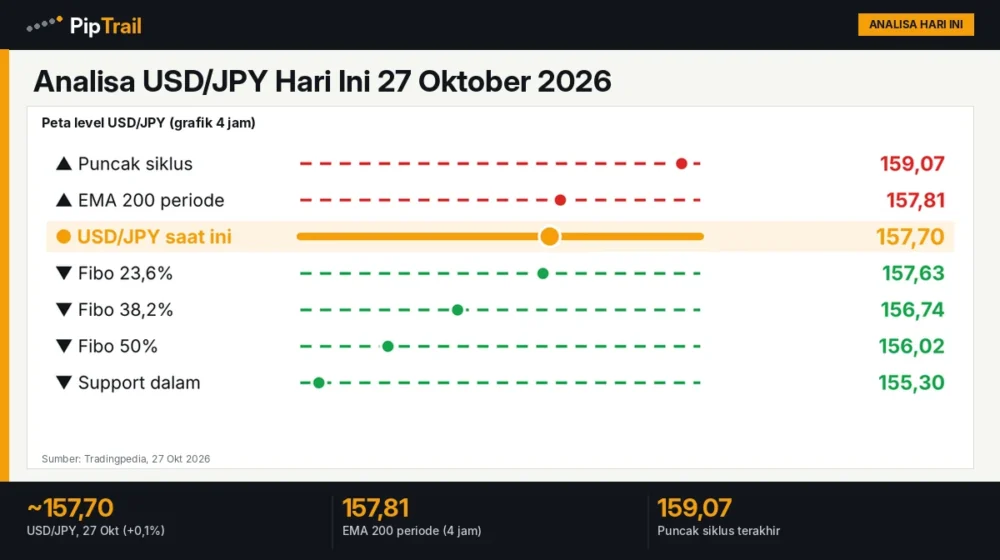 Analisa USD/JPY Hari Ini 27 Oktober 2026: Pulih ke 157,70 dan Menguji EMA 200 di 157,81 Jelang FOMC dan BoJ