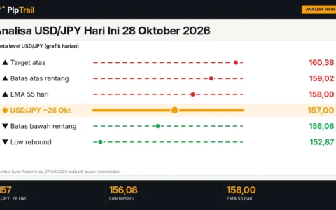 Analisa USD/JPY Hari Ini 28 Oktober 2026: Kembali ke Sekitar 157 setelah Sentuh 156,08, Rentang 156,06–159,02 Jelang FOMC dan BoJ