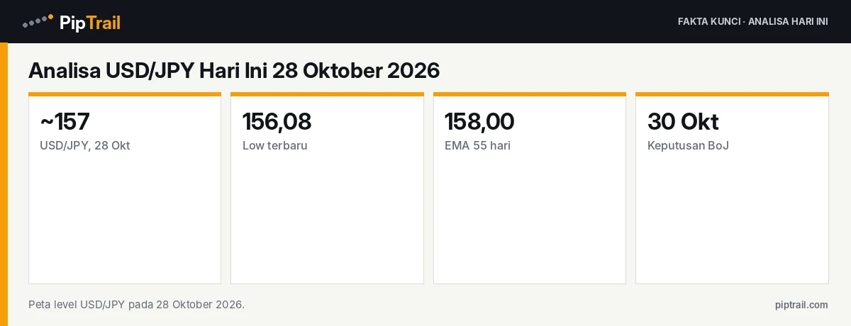 Fakta kunci: Analisa USD/JPY Hari Ini 28 Oktober 2026: Kembali ke Sekitar 157 setelah Sentuh 156,08, Rentang 156,06–159,02 Jelang FOMC dan BoJ