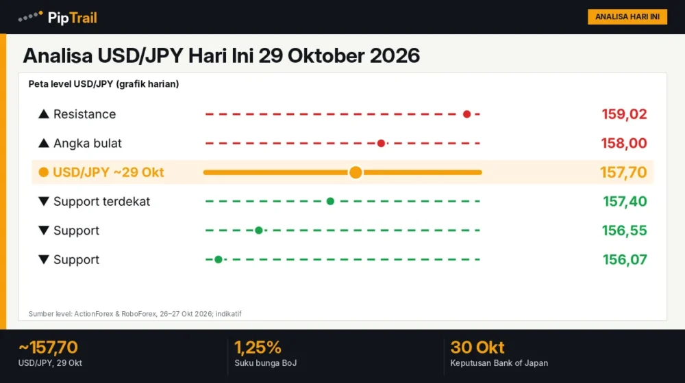 Analisa USD/JPY Hari Ini 29 Oktober 2026: Yen Stabil di 157,70 Jelang Keputusan Bank of Japan 1 Analisa USD/JPY Hari Ini 29 Oktober 2026: Yen Stabil di 157,70 Jelang Keputusan Bank of Japan