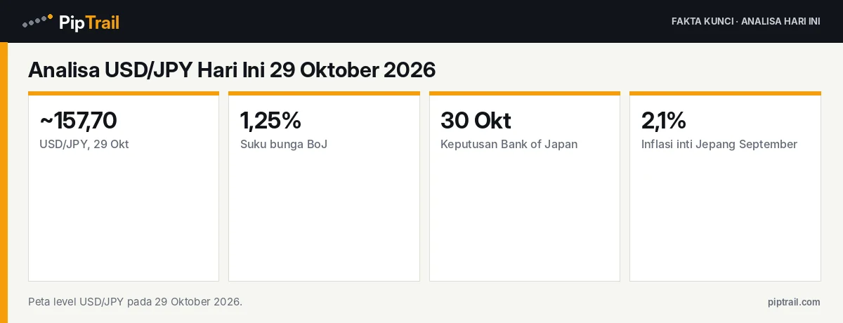Analisa USD/JPY Hari Ini 29 Oktober 2026: Yen Stabil di 157,70 Jelang Keputusan Bank of Japan 2 Fakta kunci: Analisa USD/JPY Hari Ini 29 Oktober 2026: Yen Stabil di 157,70 Jelang Keputusan Bank of Japan