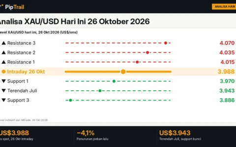 Analisa XAU/USD Hari Ini 26 Oktober 2026: Emas di Bawah US$4.000 Usai Pekan Terburuk dalam Empat Bulan, US$3.943 Jadi Garis Penentu
