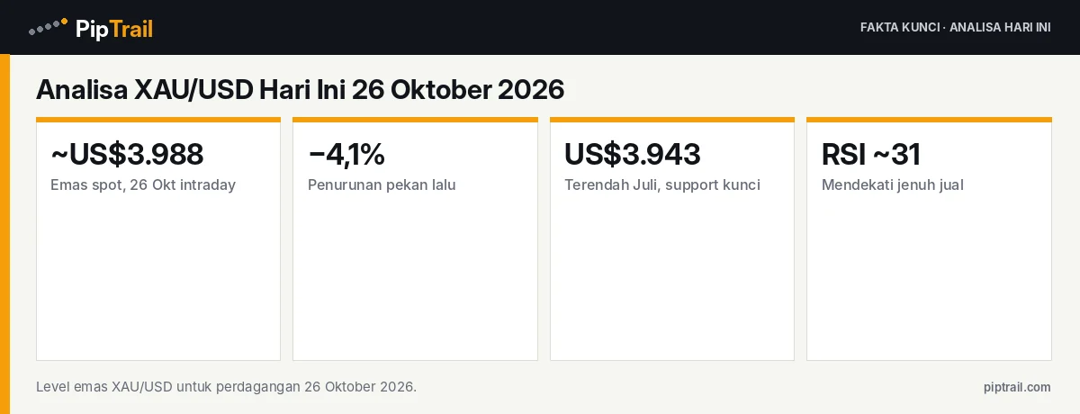 Fakta kunci: Analisa XAU/USD Hari Ini 26 Oktober 2026: Emas di Bawah US$4.000 Usai Pekan Terburuk dalam Empat Bulan, US$3.943 Jadi Garis Penentu
