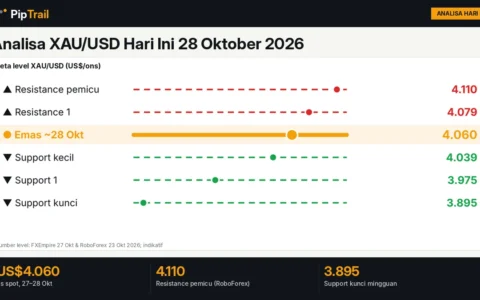 Analisa XAU/USD Hari Ini 28 Oktober 2026: Emas Bertahan di Sekitar US$4.060, Resistance 4.079 dan 4.110 Jelang FOMC