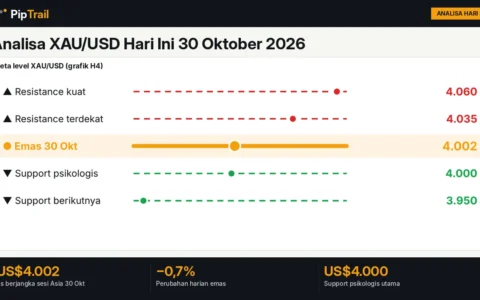 Analisa XAU/USD Hari Ini 30 Oktober 2026: Emas Uji US$4.000 setelah PDB AS 3,4%