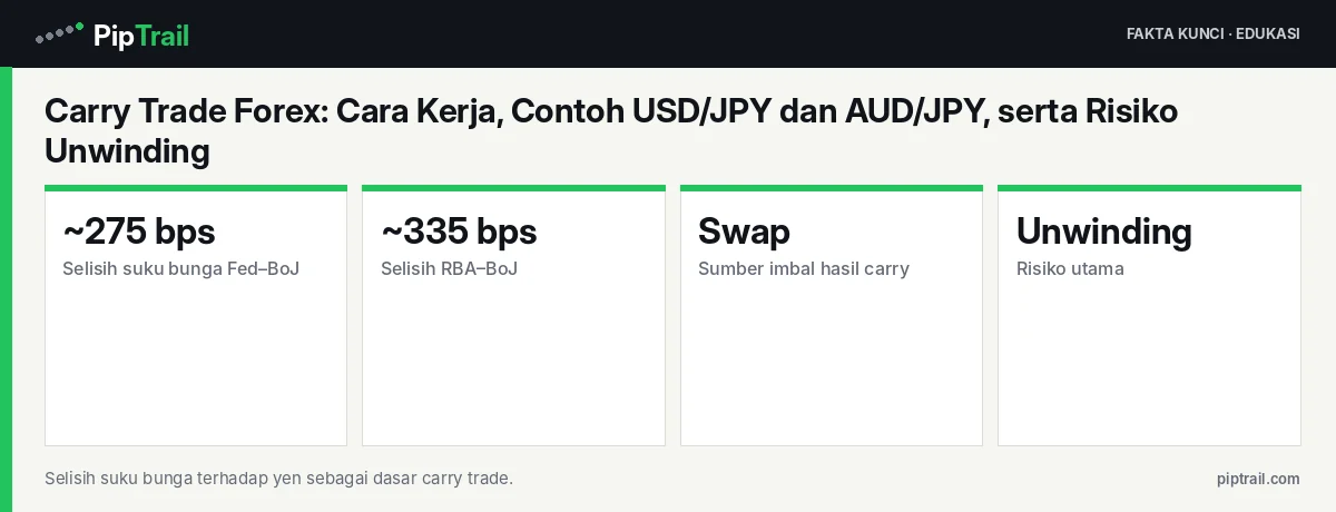 Fakta kunci: Carry Trade Forex: Cara Kerja, Contoh USD/JPY dan AUD/JPY, serta Risiko Unwinding