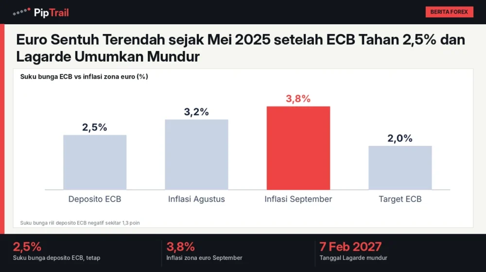 Euro Sentuh Terendah sejak Mei 2025 setelah ECB Tahan 2,5% dan Lagarde Umumkan Mundur