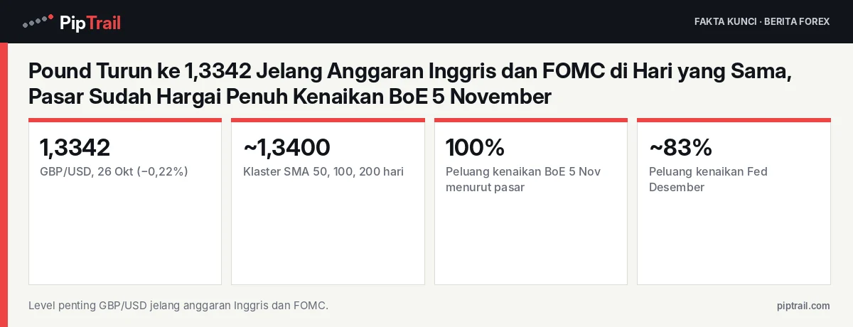 Fakta kunci: Pound Turun ke 1,3342 Jelang Anggaran Inggris dan FOMC di Hari yang Sama, Pasar Sudah Hargai Penuh Kenaikan BoE 5 November