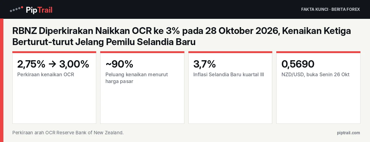 Fakta kunci: RBNZ Diperkirakan Naikkan OCR ke 3% pada 28 Oktober 2026, Kenaikan Ketiga Berturut-turut Jelang Pemilu Selandia Baru
