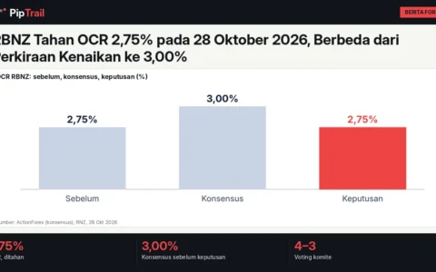 RBNZ Tahan OCR 2,75% pada 28 Oktober 2026, Berbeda dari Perkiraan Kenaikan ke 3,00%: NZD Melemah, Desember Masih Terbuka