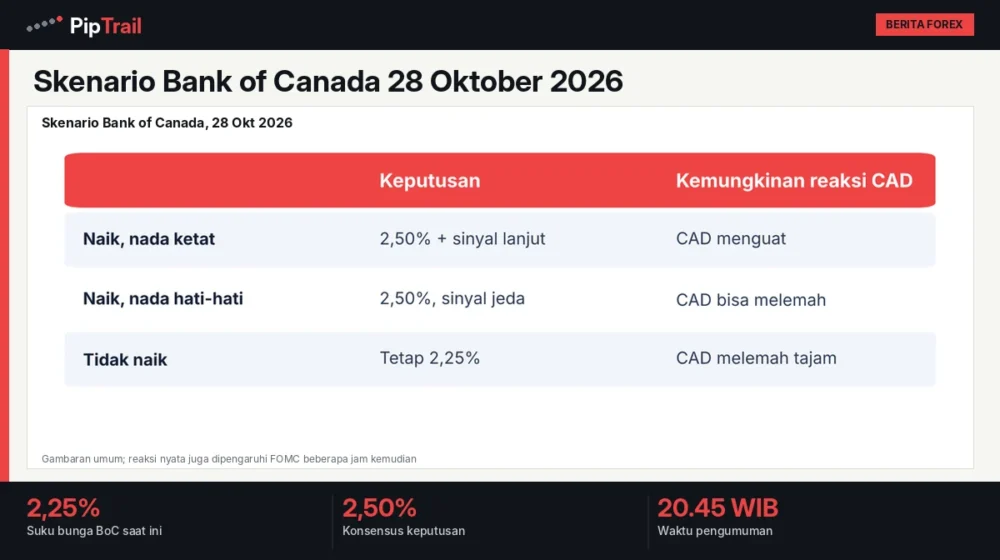 Skenario Bank of Canada 28 Oktober 2026: Naik ke 2,50% Sudah Diperkirakan, Nada Pernyataan Menentukan Reaksi CAD dan USD/CAD