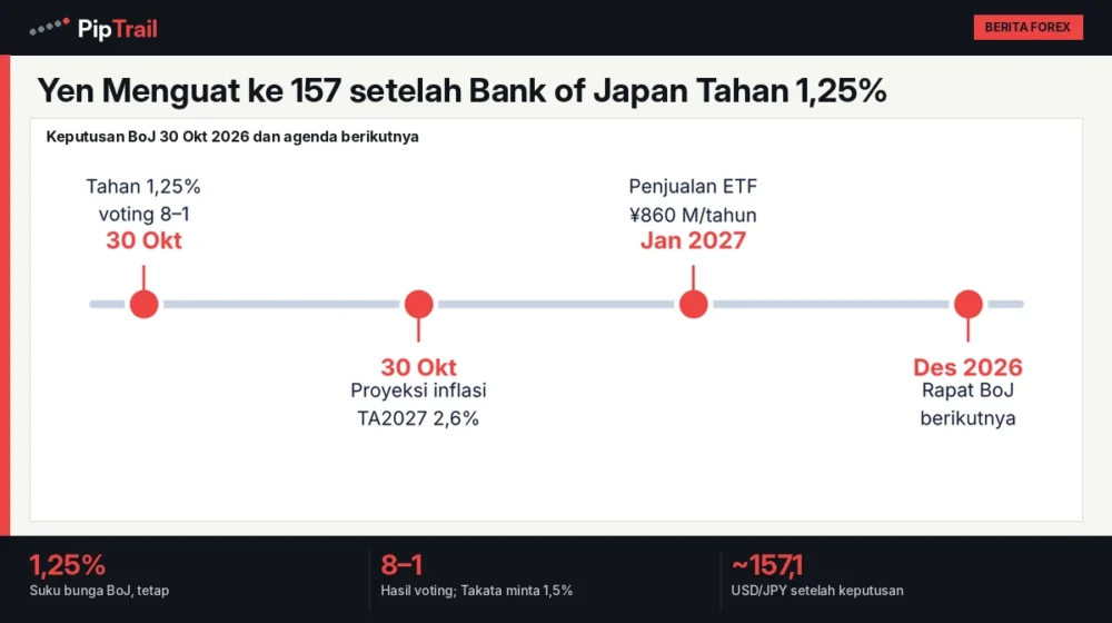 Yen Menguat ke 157 setelah Bank of Japan Tahan 1,25%: Takata Minta Naik, Proyeksi Inflasi Direvisi