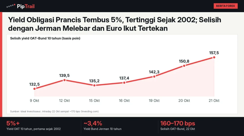 Yield Obligasi Prancis Tembus 5%, Tertinggi Sejak 2002; Selisih dengan Jerman Melebar dan Euro Ikut Tertekan 1 Yield Obligasi Prancis Tembus 5%, Tertinggi Sejak 2002; Selisih dengan Jerman Melebar dan Euro Ikut Tertekan