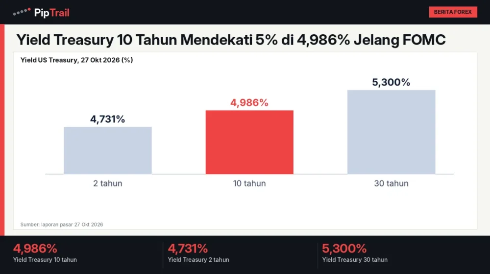 Yield Treasury 10 Tahun Mendekati 5% di 4,986% Jelang FOMC: Dampaknya ke Dolar AS, Yen, Emas, dan Mata Uang Asia